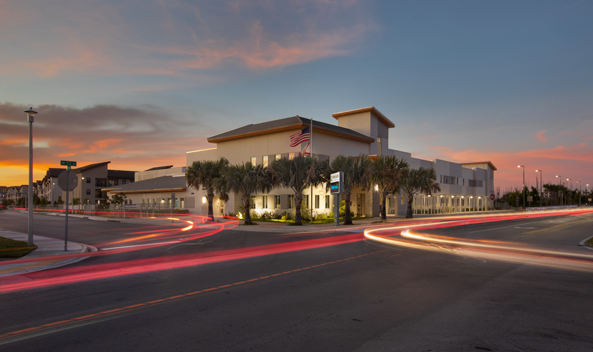 Architectural dusk view of Andrea Castillo K8 school.